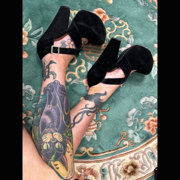 Black Luichiny Dolly Velvet Platform Heel Retro Goth Y2K Designer Formal Witch 8 - Picture 10 of 13